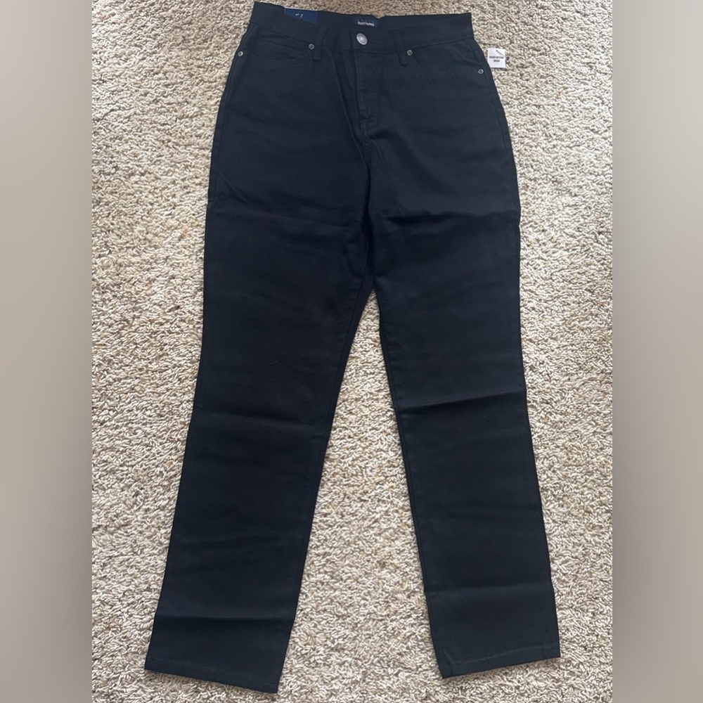 Basic Edition ladies classic fit straight leg high waist black jeans size 8